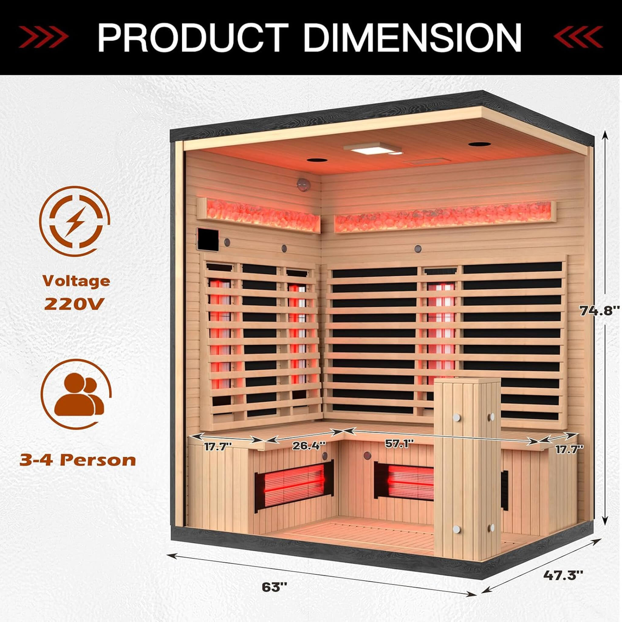 Rövia Ember 4-Person Full-Spectrum Infrared Sauna With Himalayan Salt Panels (SAK80537)
