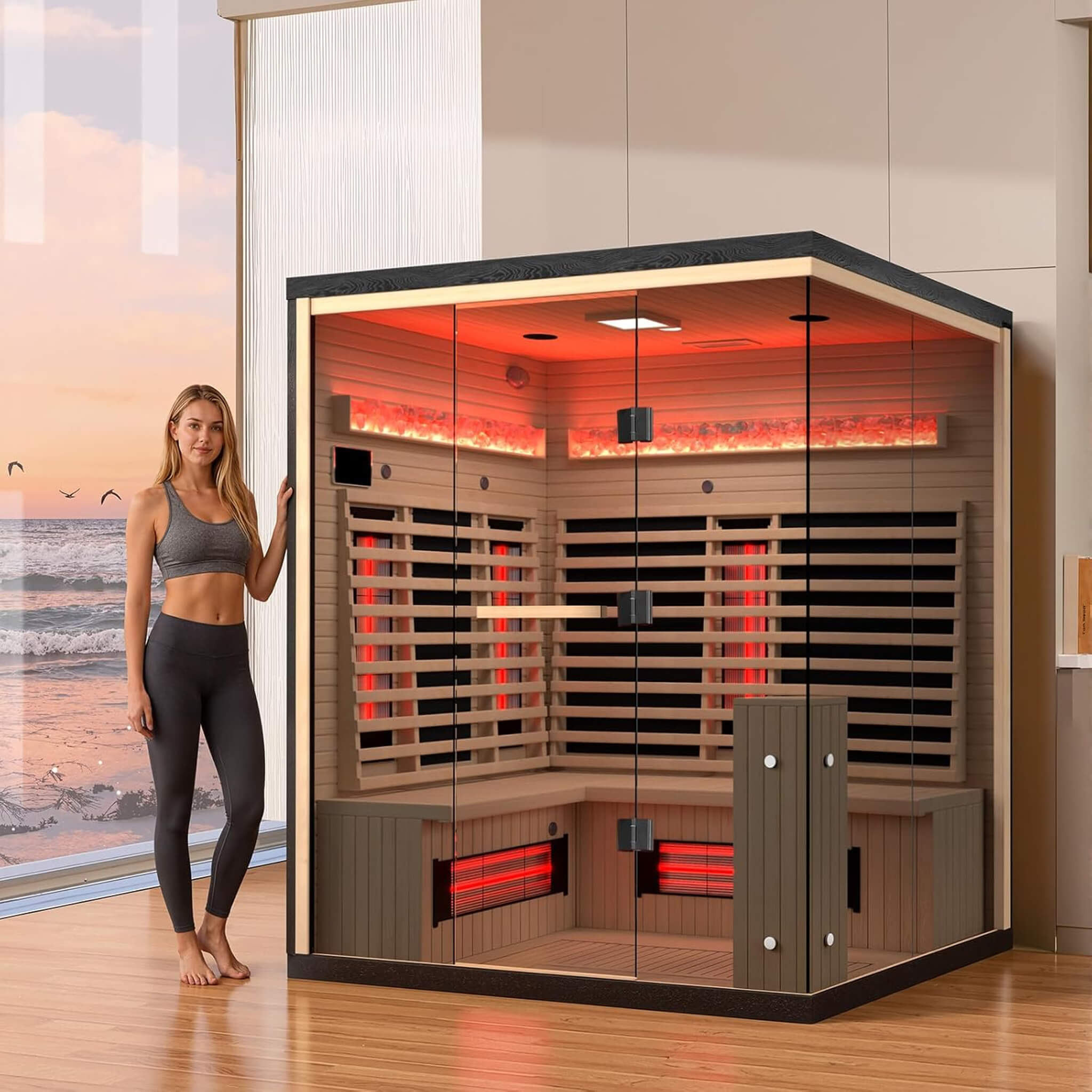 Rövia Ember 4-Person Full-Spectrum Infrared Sauna With Himalayan Salt Panels (SAK80537)