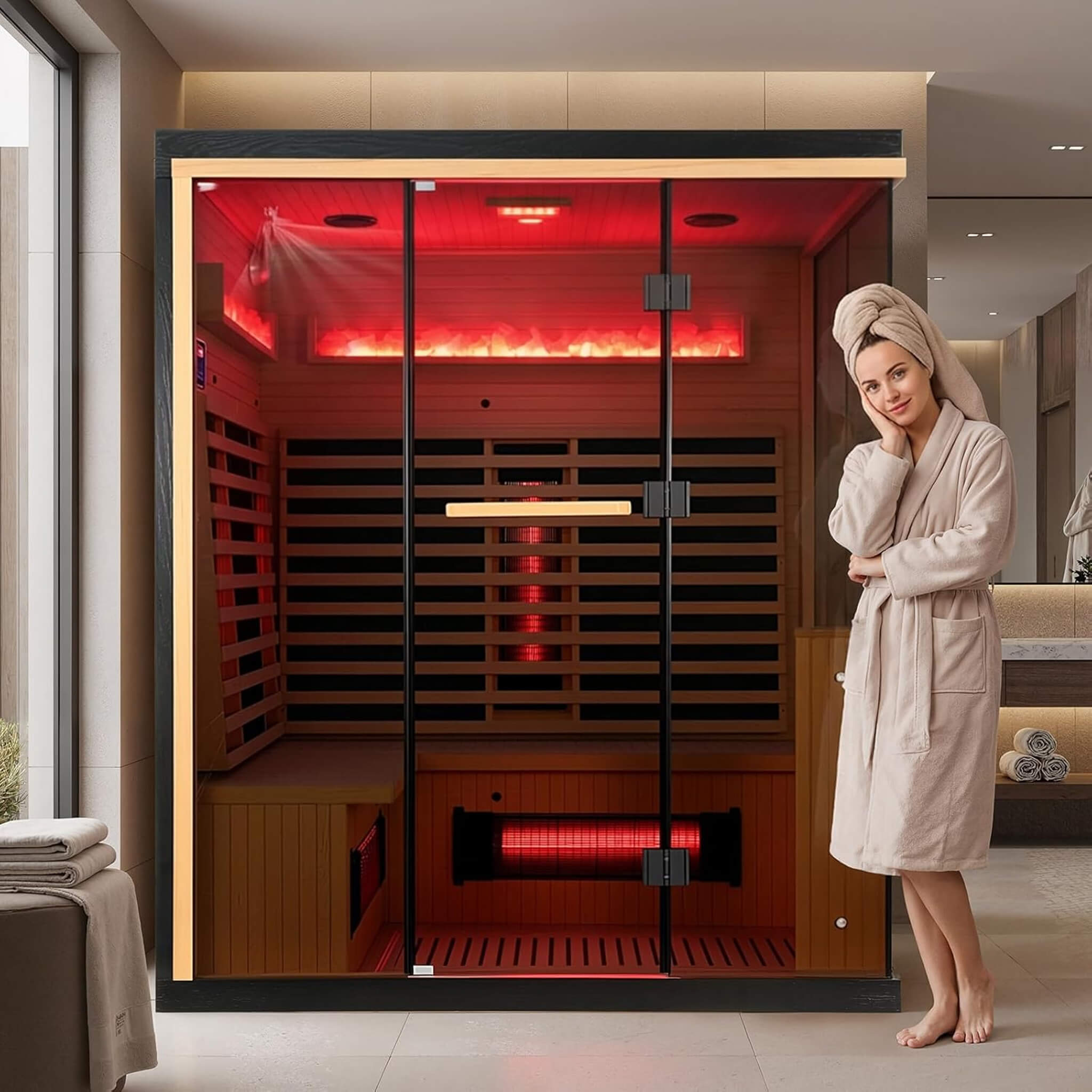 Rövia Ember 4-Person Full-Spectrum Infrared Sauna With Himalayan Salt Panels (SAK80537)